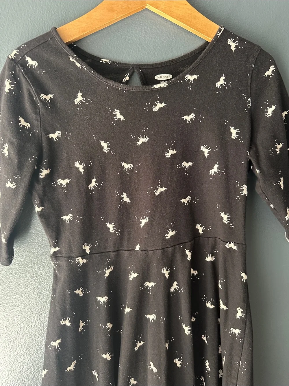 🦄 OLD NAVY girls dress black white unicorns short sleeved dress size large 10-12